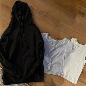 Brandy Melville Bundle: Black Hoodie and gray short  sleeve tee and oatmeal tank